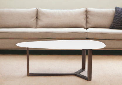 48" White And Brown Wood Triangle Coffee Table