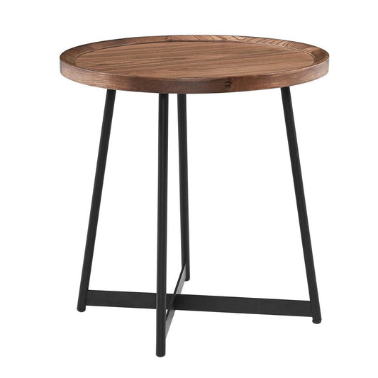 22" Brown and Black Wood and Steel Round Cross Legs End Table