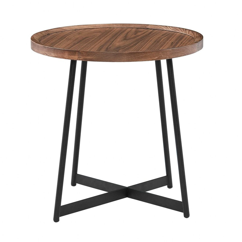 22" Brown and Black Wood and Steel Round Cross Legs End Table