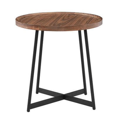 22" Brown and Black Wood and Steel Round Cross Legs End Table