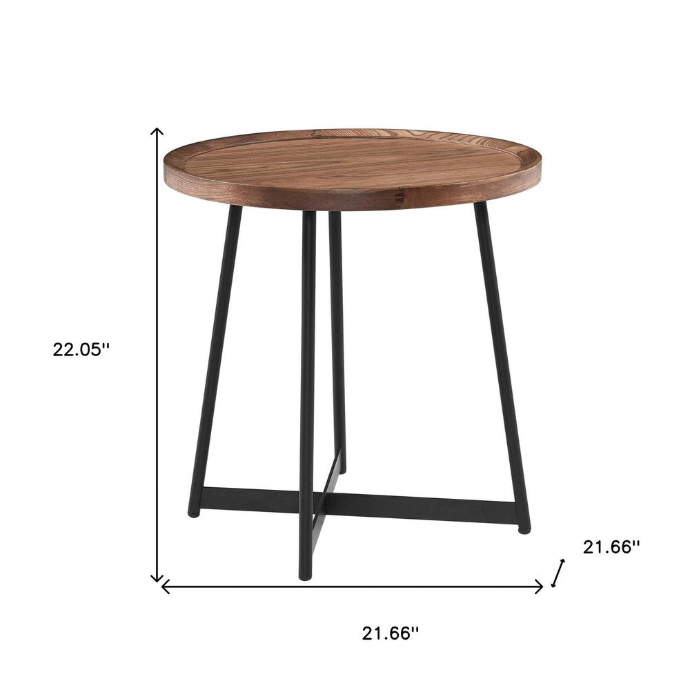 22" Brown and Black Wood and Steel Round Cross Legs End Table