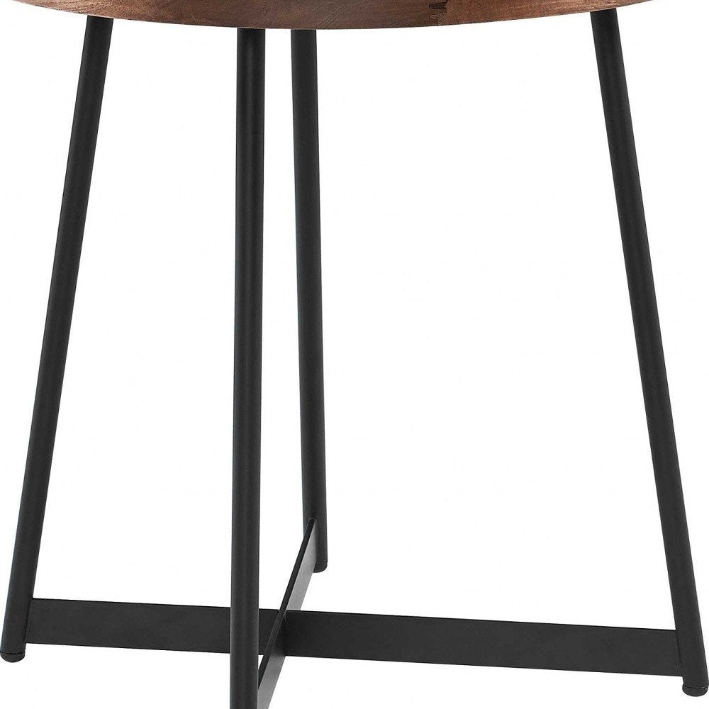 22" Brown and Black Wood and Steel Round Cross Legs End Table