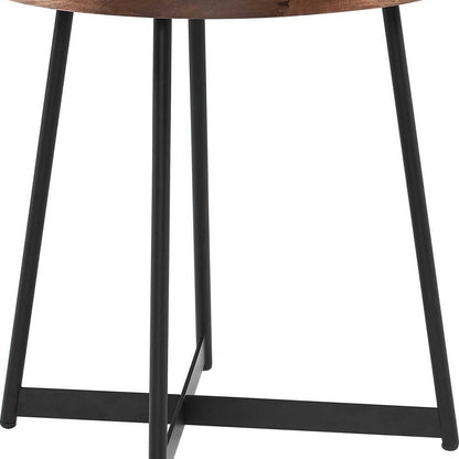 22" Brown and Black Wood and Steel Round Cross Legs End Table