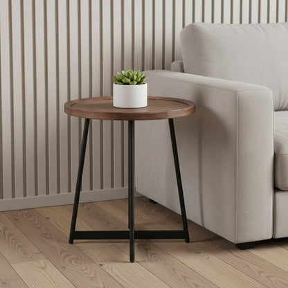22" Brown and Black Wood and Steel Round Cross Legs End Table