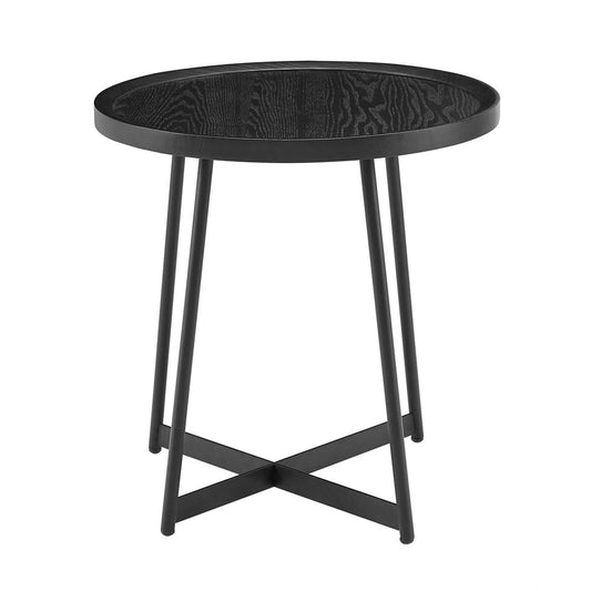 22" Matte Black Wood and Steel Round Cross Legs End Table