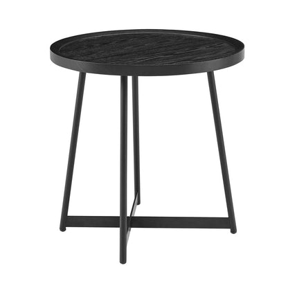 22" Matte Black Wood and Steel Round Cross Legs End Table