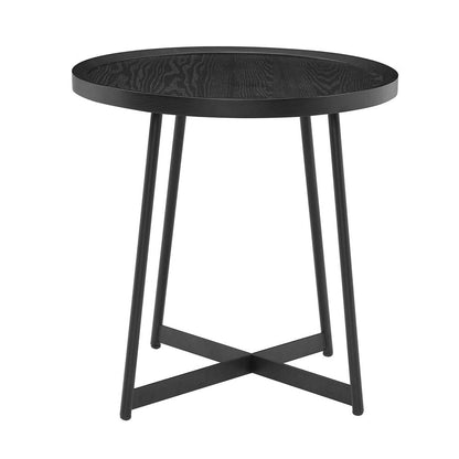22" Matte Black Wood and Steel Round Cross Legs End Table