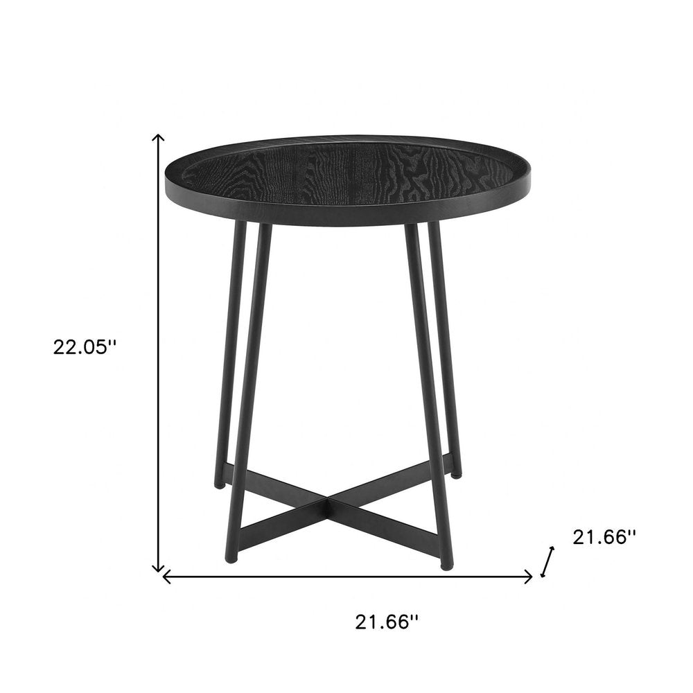 22" Matte Black Wood and Steel Round Cross Legs End Table