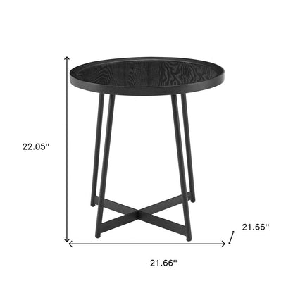 22" Matte Black Wood and Steel Round Cross Legs End Table