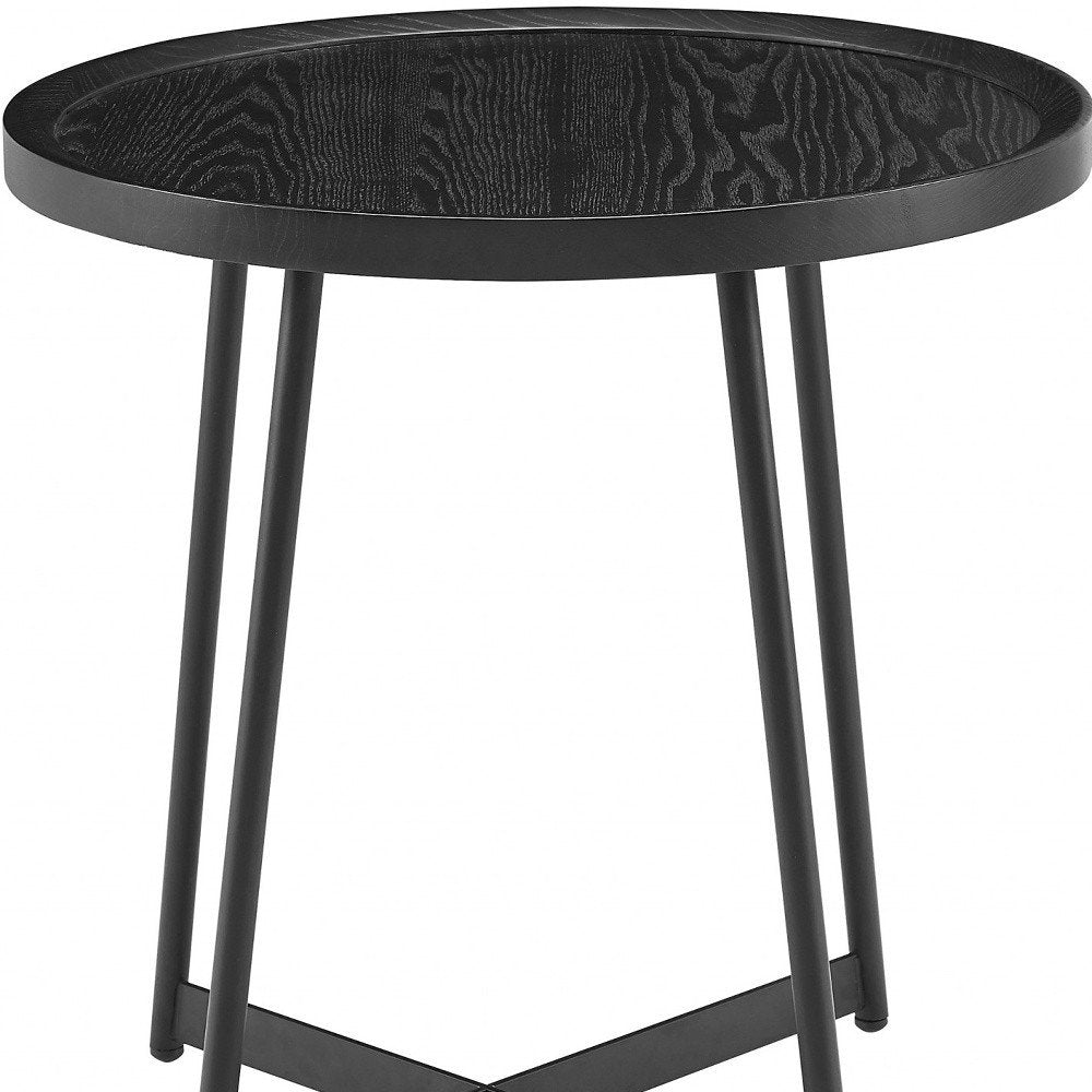22" Matte Black Wood and Steel Round Cross Legs End Table