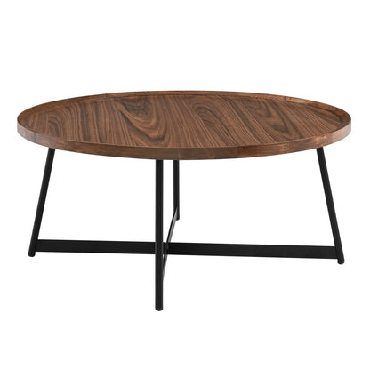 35" Black And Walnut Manufactured Wood Round Coffee Table