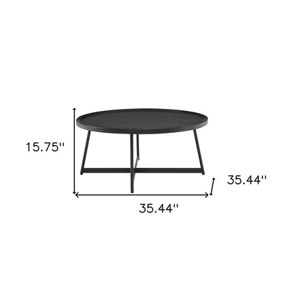 35" Black Wood And Metal Round Frame Coffee Table
