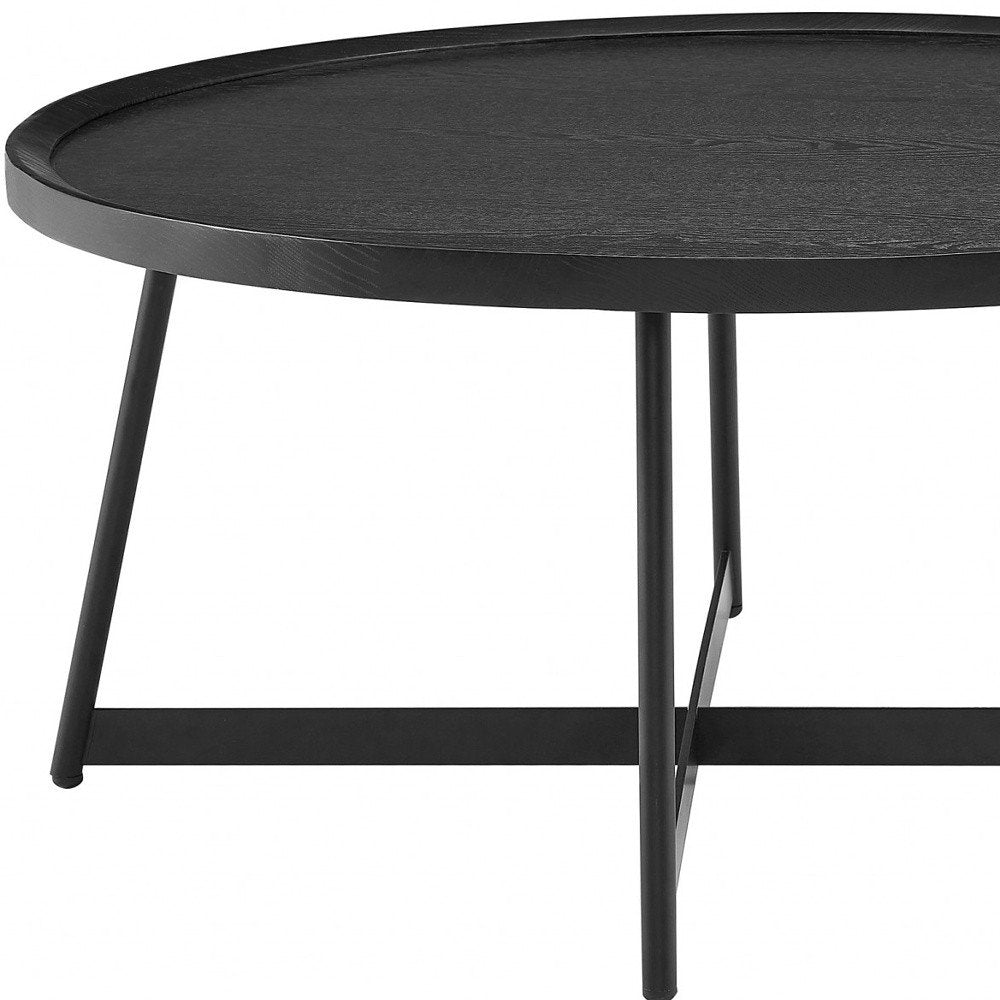 35" Black Wood And Metal Round Frame Coffee Table