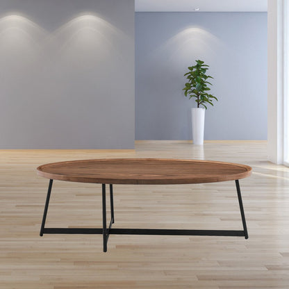 24" Brown and Black Wood And Metal Oval Frame Coffee Table