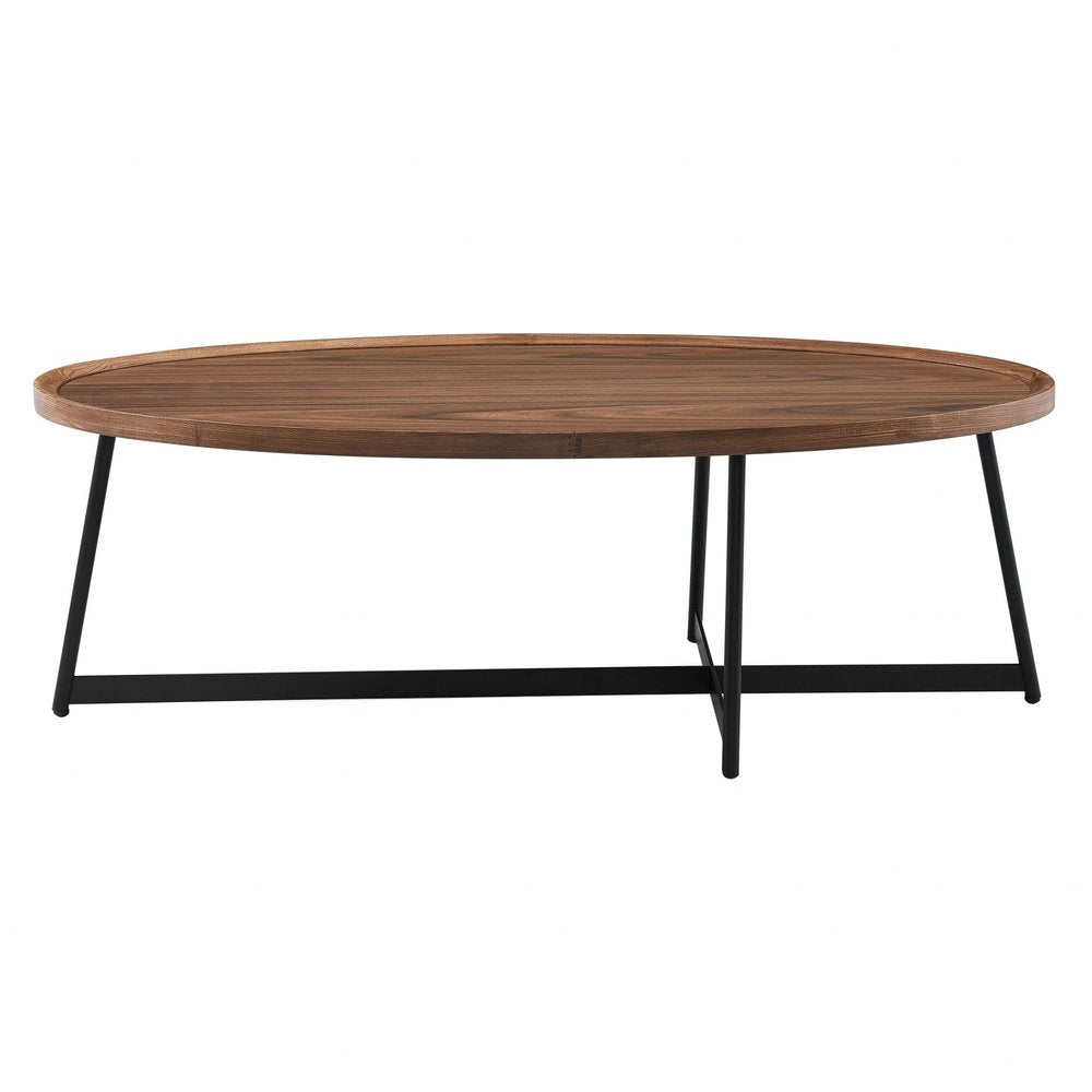 24" Brown and Black Wood And Metal Oval Frame Coffee Table