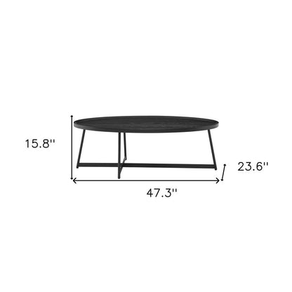 47" Black Wood And Metal Oval Frame Coffee Table