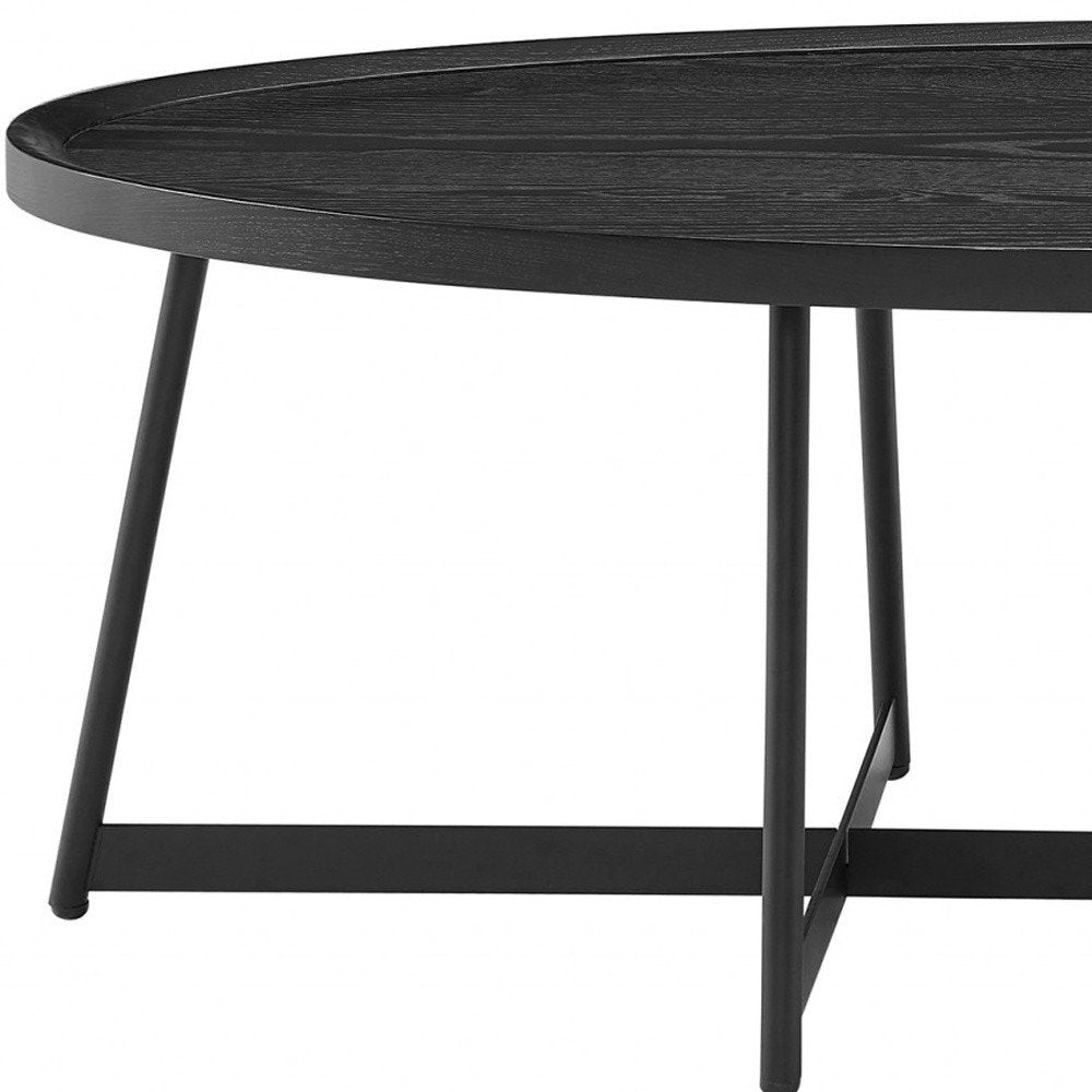 47" Black Wood And Metal Oval Frame Coffee Table