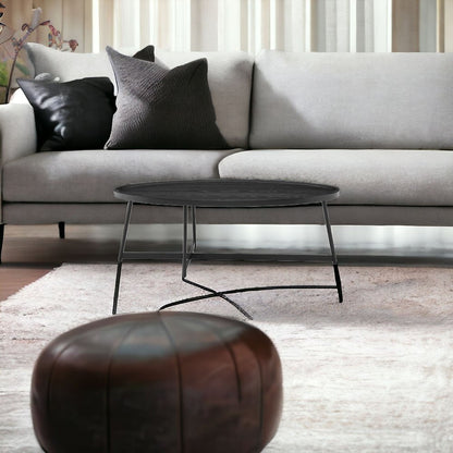 47" Black Wood And Metal Oval Frame Coffee Table