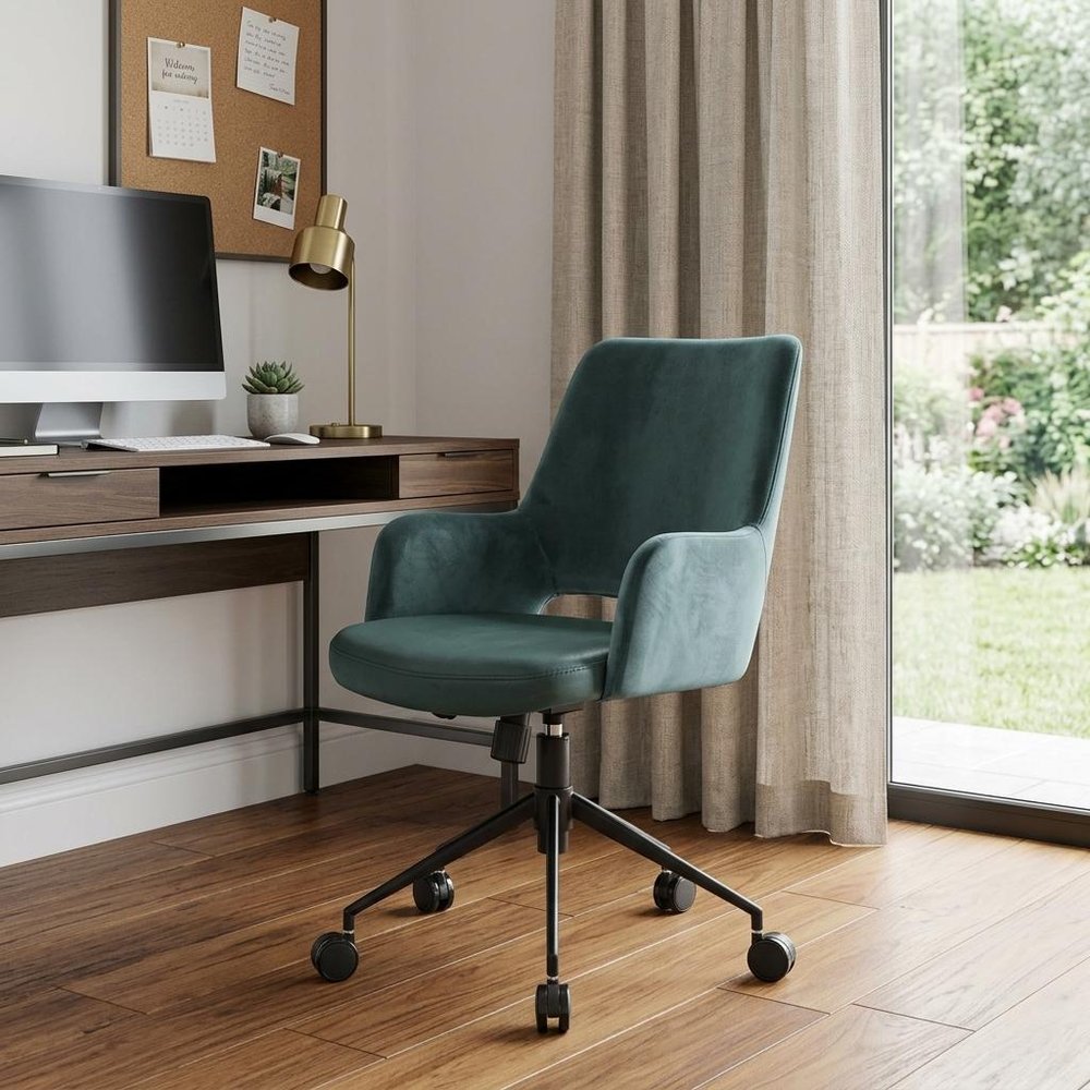 Blue and Black Adjustable Swivel Fabric Rolling Office Chair