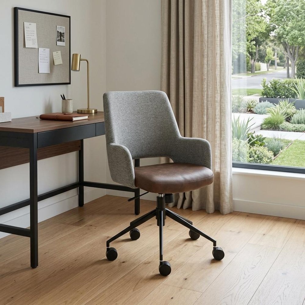 Gray Brown and Black Adjustable Swivel Fabric Rolling Office Chair