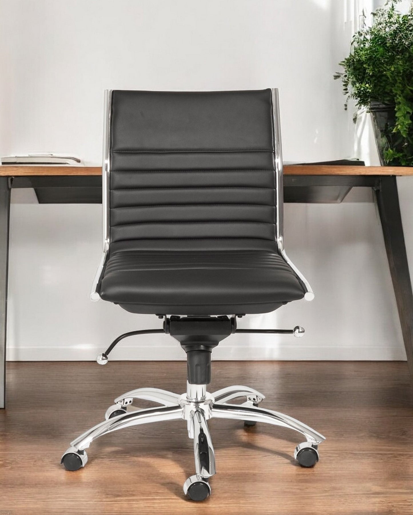 Black and Silver Adjustable Swivel Faux Leather Rolling Conference Office Chair