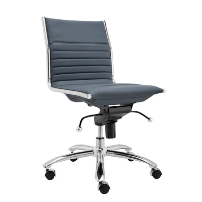 Blue and Silver Adjustable Swivel Faux Leather Rolling Conference Office Chair