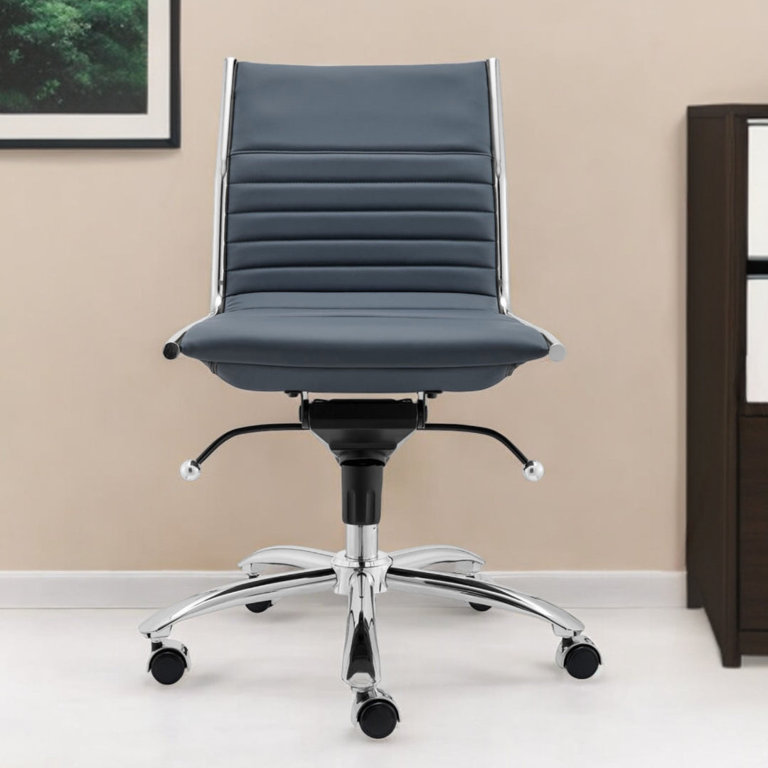 Blue and Silver Adjustable Swivel Faux Leather Rolling Conference Office Chair