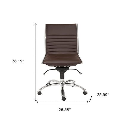 Brown and Silver Adjustable Swivel Faux Leather Rolling Conference Office Chair