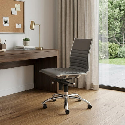Gray and Silver Adjustable Swivel Faux Leather Rolling Conference Office Chair