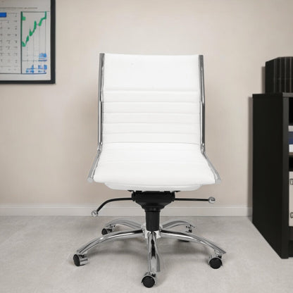 White and Silver Adjustable Swivel Faux Leather Rolling Conference Office Chair