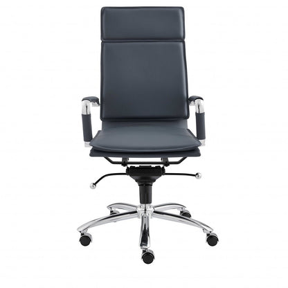 Blue and Silver Adjustable Swivel Faux Leather Rolling Executive Office Chair