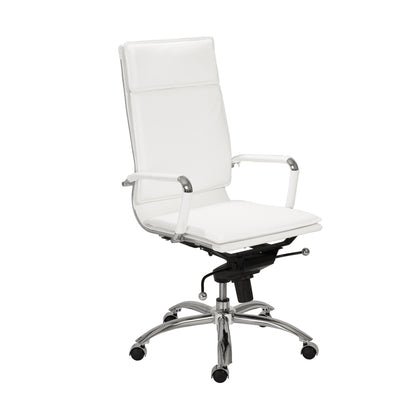 White and Silver Adjustable Swivel Faux Leather Rolling Executive Office Chair