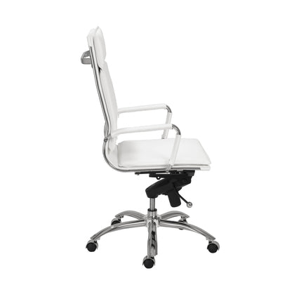 White and Silver Adjustable Swivel Faux Leather Rolling Executive Office Chair