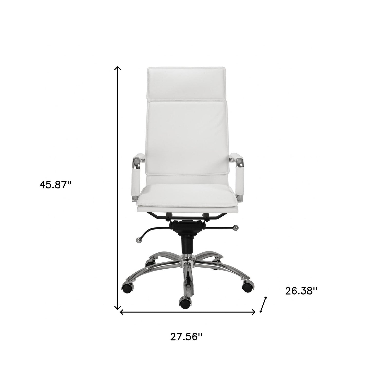 White and Silver Adjustable Swivel Faux Leather Rolling Executive Office Chair