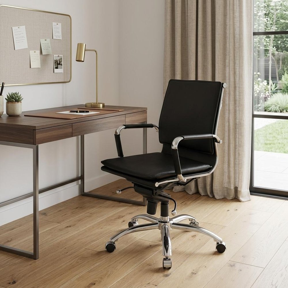 Black and Silver Adjustable Swivel Faux Leather Rolling Conference Office Chair