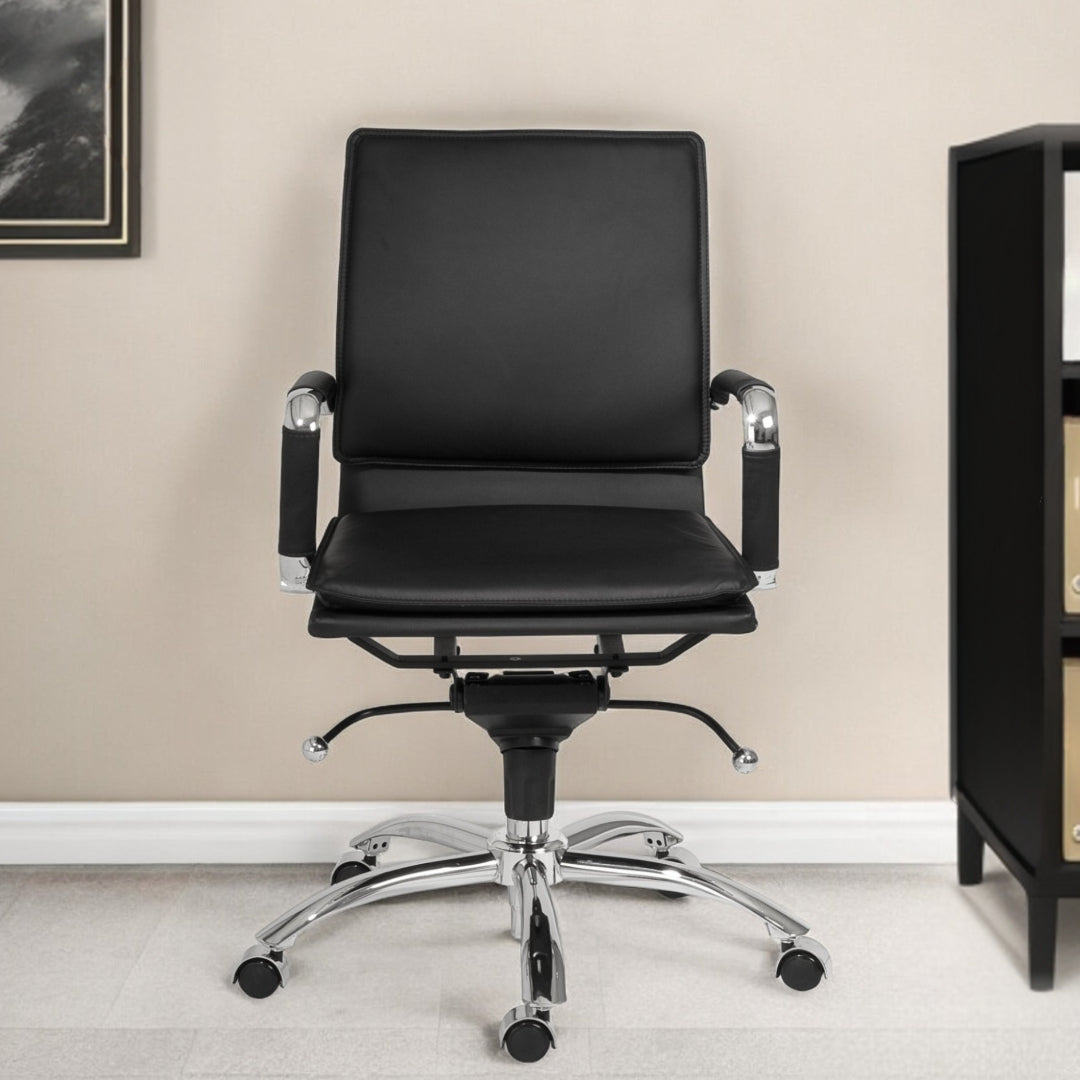 Black and Silver Adjustable Swivel Faux Leather Rolling Conference Office Chair