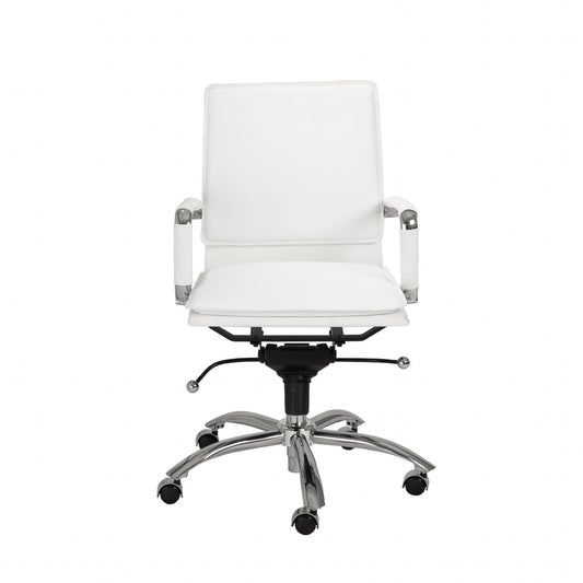 White and Silver Adjustable Swivel Faux Leather Rolling Conference Office Chair