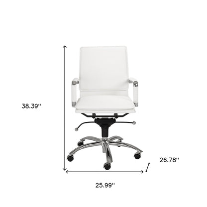 White and Silver Adjustable Swivel Faux Leather Rolling Conference Office Chair