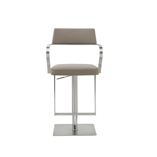 21 " Taupe And Silver Stainless Steel Bar Chair