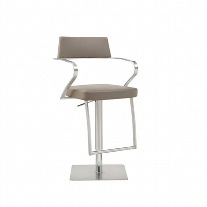 21 " Taupe And Silver Stainless Steel Bar Chair