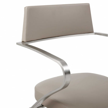 Taupe And Silver Faux Leather And Steel Bar Chair