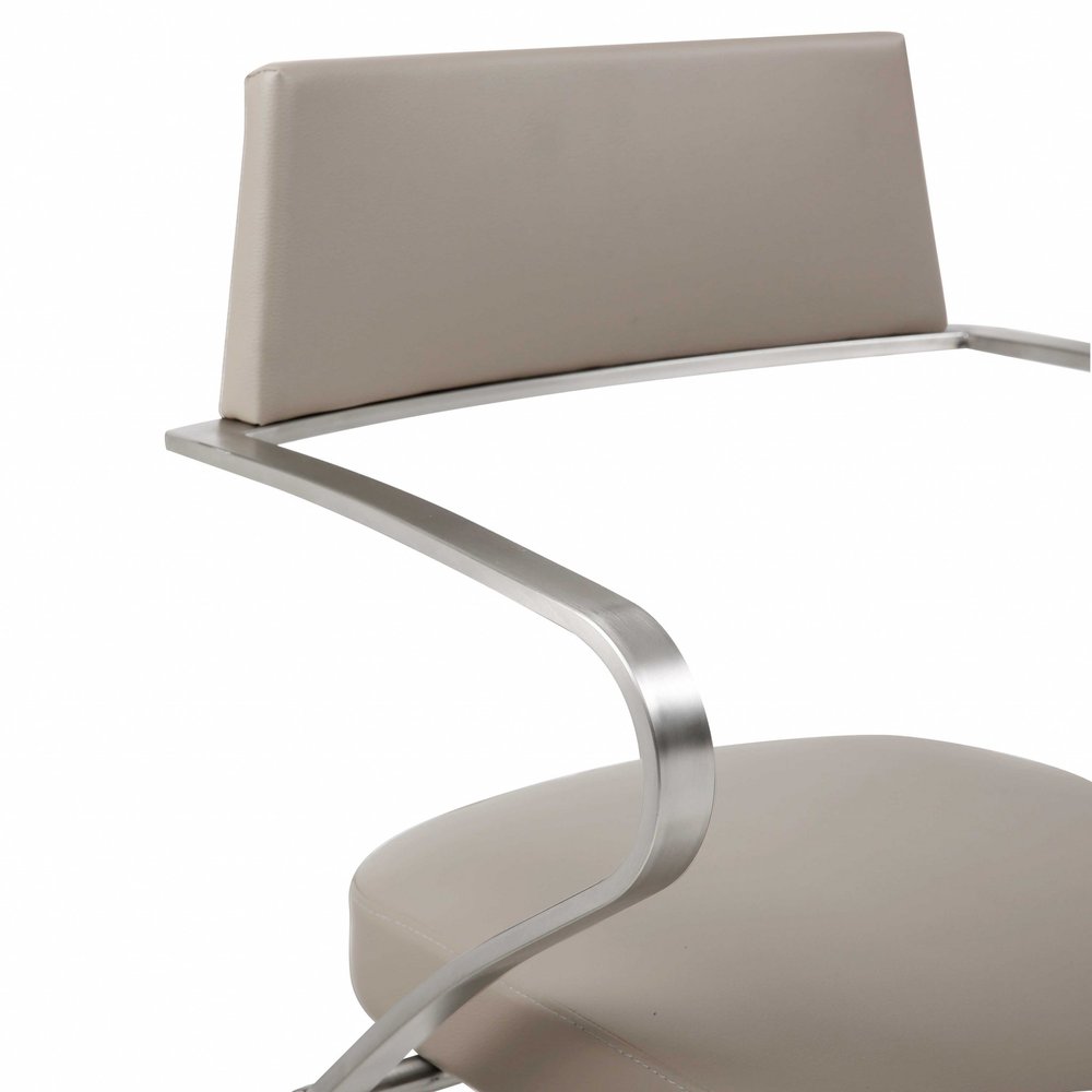 Taupe And Silver Faux Leather And Steel Bar Chair