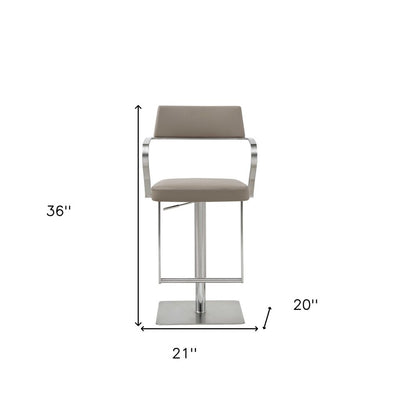 Taupe And Silver Faux Leather And Steel Bar Chair