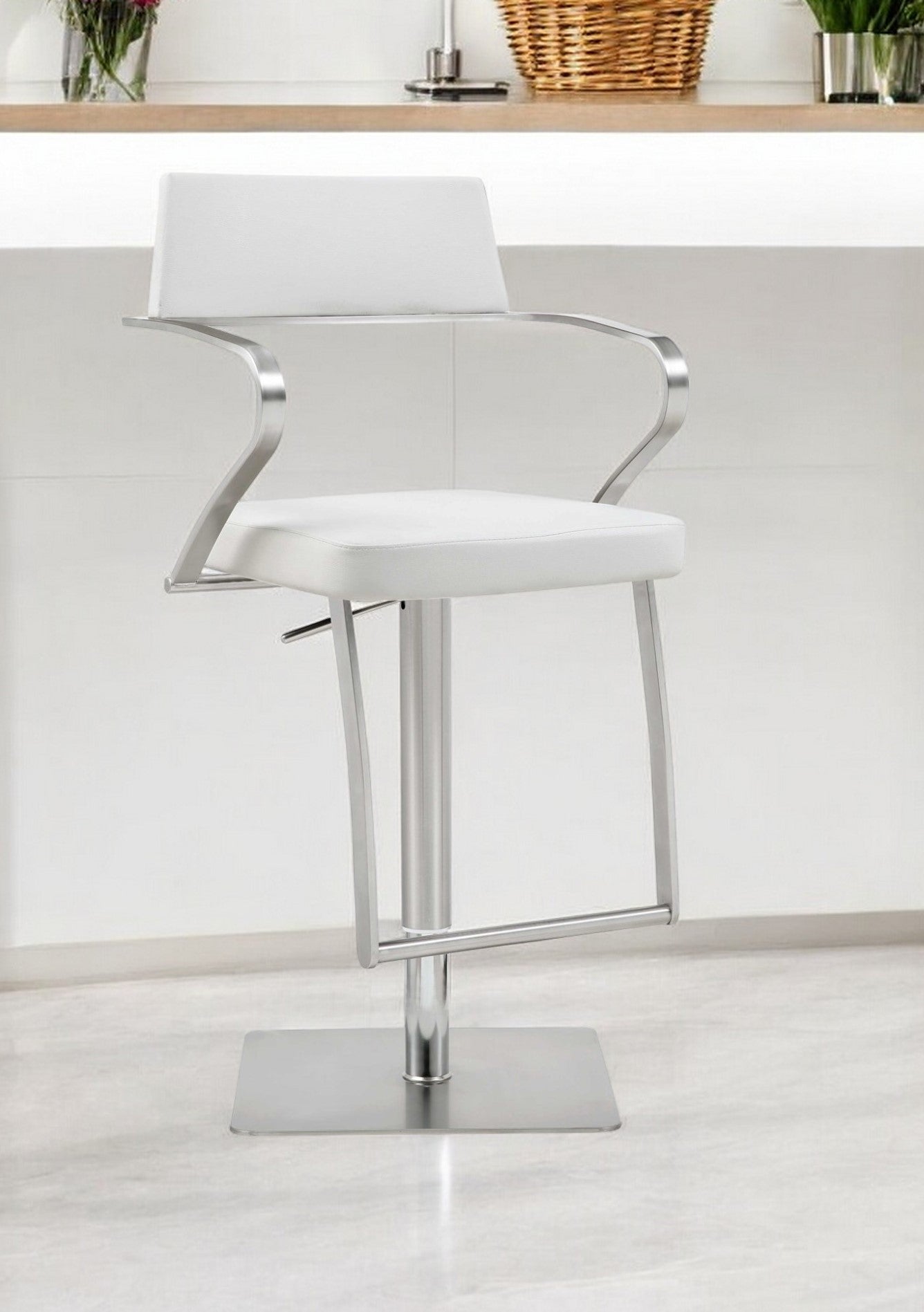 21 " White And Silver Stainless Steel Bar Chair