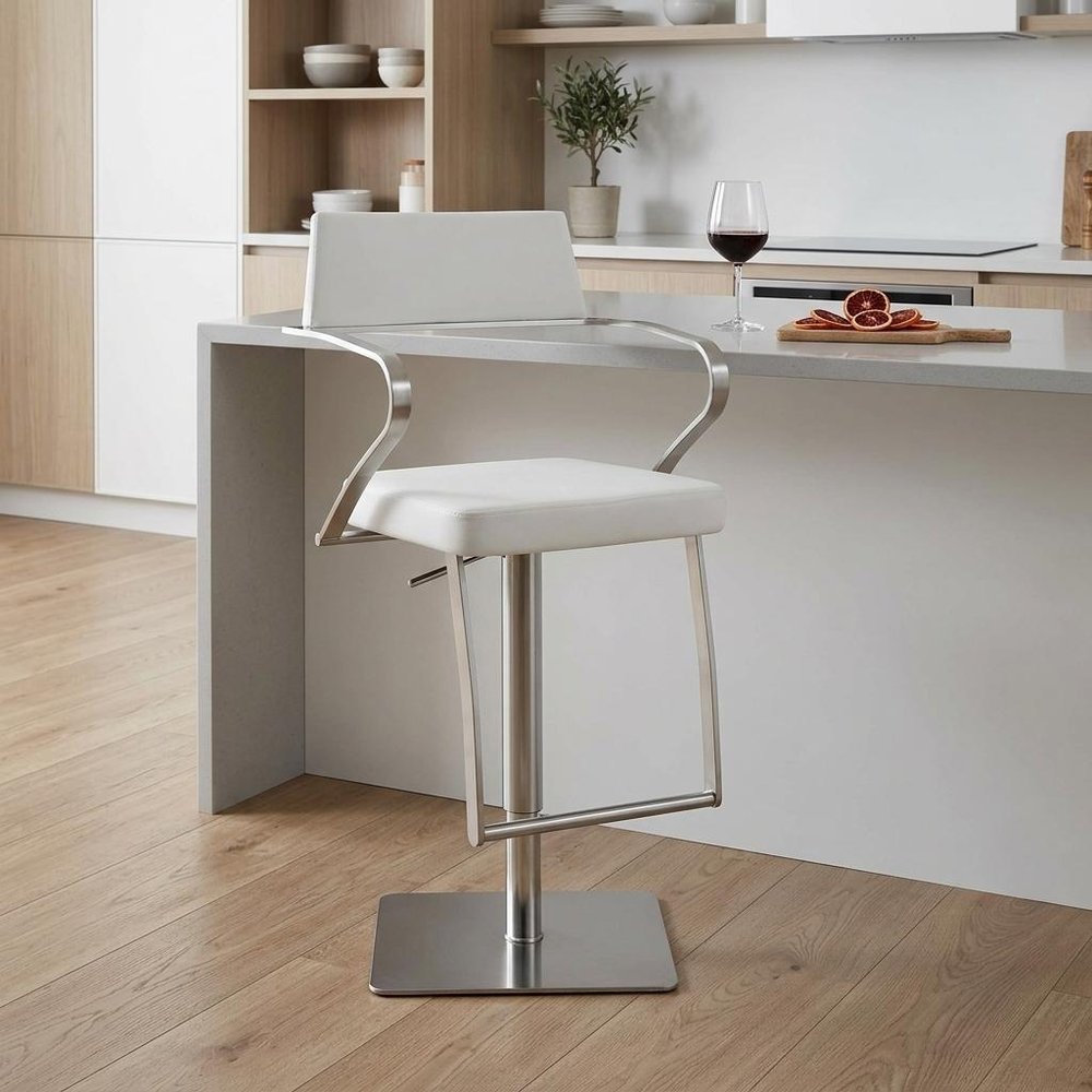 21 " White And Silver Stainless Steel Bar Chair