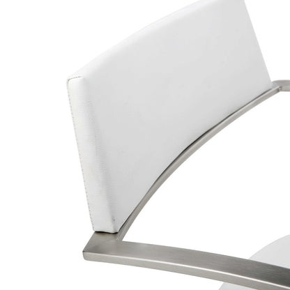 White And Silver Faux Leather And Steel Bar Chair