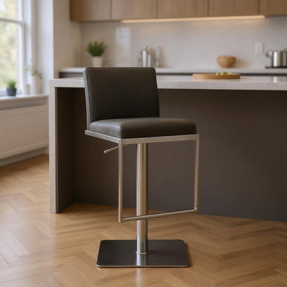 Gray And Silver Faux Leather And Steel Bar Chair