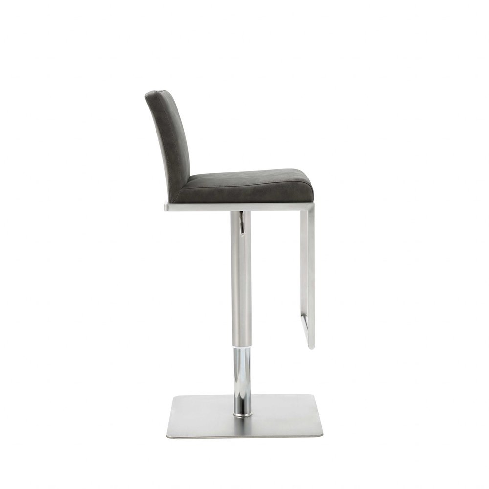 Dark Gray and Silver Faux Leather And Steel Adjustable Bar Chair