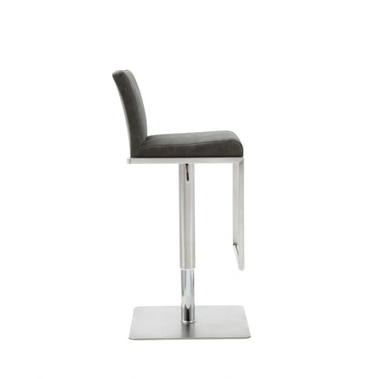 Dark Gray and Silver Faux Leather And Steel Adjustable Bar Chair