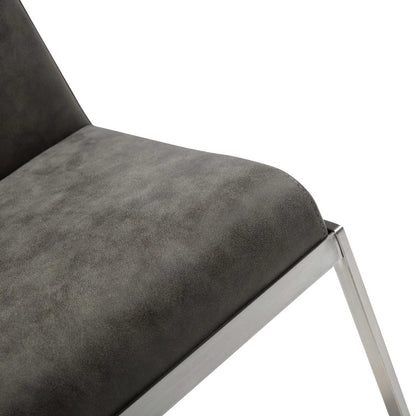 Gray And Silver Faux Leather And Steel Bar Chair